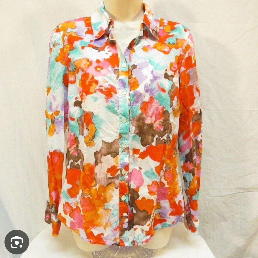 Vintage Coldwater Creek Colorful Floral Button-Up Shirt Petite XL